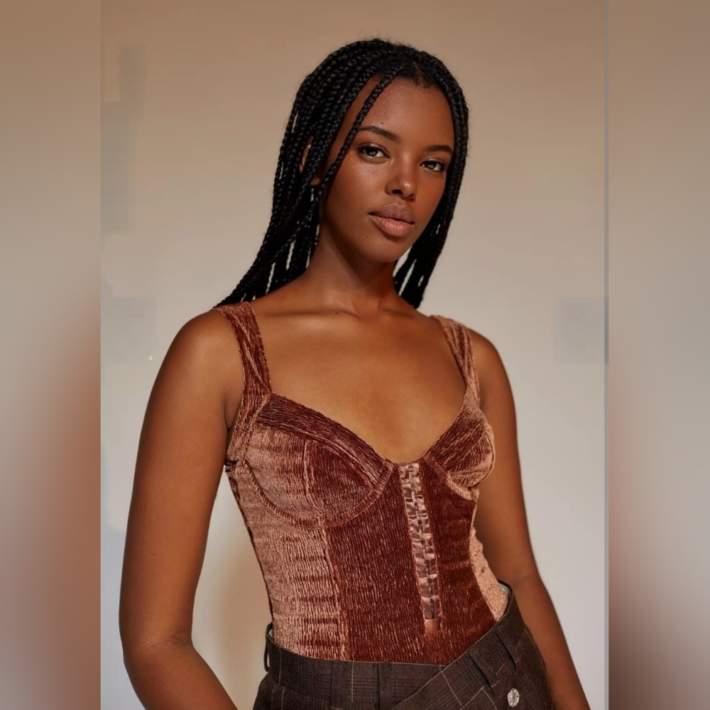 Out From Under Urban Outfitters Brown Velvet Luna Corset Bodysuit Y3K Indie Sz L
